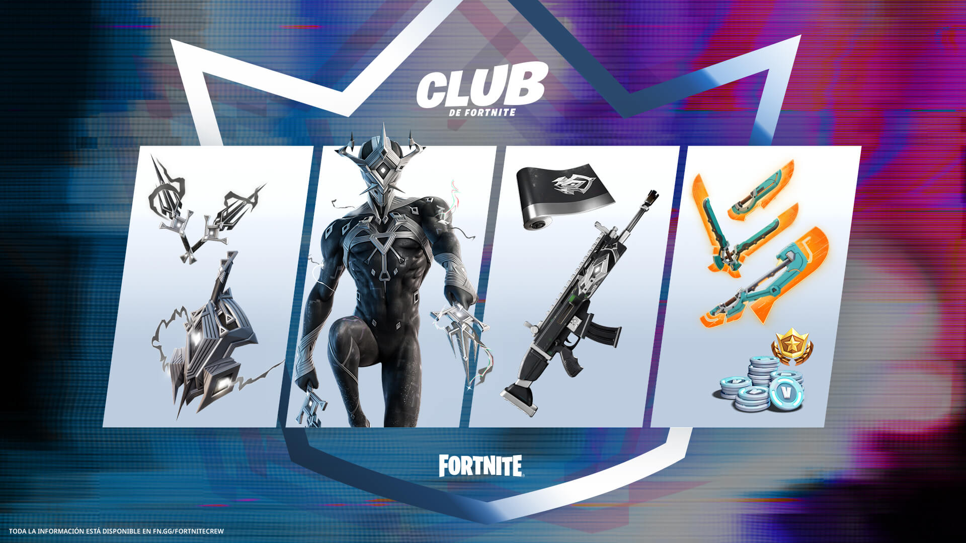 Get to know the content of the Fortnite Club pack in April 2023, which includes the skin or outfit and cosmetics of the new character Nox Triarca.